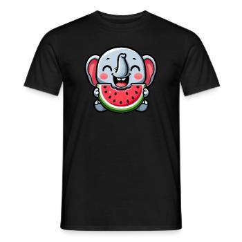 Cute elephant with watermelon summer joy - Men's T-Shirt - black - Front - AI Model Male 178 light (178cm)