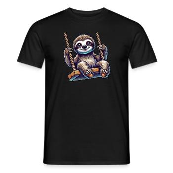 mignon paresseux balançoire dessin animé aire de jeux animal - T-shirt homme - noir - Devant - AI Model Male 178 light (178cm)