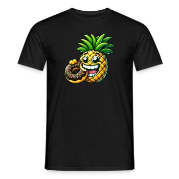 Lustiger Ananas Donut Cartoon Fruchtig Süßes Desig - Männer T-Shirt - Schwarz - Vorne - AI Model Male 178 light (178cm)