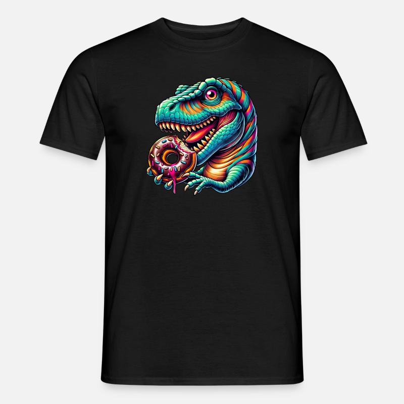 Süßer Dino T-Rex Donut Regenbogen Süßigkeit bunt - Männer T-Shirt - Schwarz