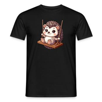 Mignon hérisson balançoires terrain de jeu jeu de dessin animé - T-shirt homme - noir - Devant - AI Model Male 178 light (178cm)