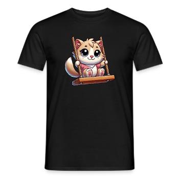 chat mignon bercement dessin animé aire de jeux amusant - T-shirt homme - noir - Devant - AI Model Male 178 light (178cm)