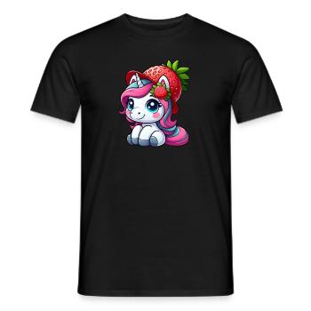 Süßes Einhorn mit Erdbeere Fruchtig Sommer Skurril - Männer T-Shirt - Schwarz - Vorne - AI Model Male 178 light (178cm)