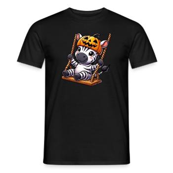 Halloween Zebra Kürbis mit Mütze auf Schaukel - Männer T-Shirt - Schwarz - Vorne - AI Model Male 178 light (178cm)