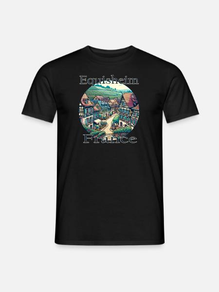 France, Eguisheim, Vieille ville, Montagnes, Paysage - T-shirt homme - noir
