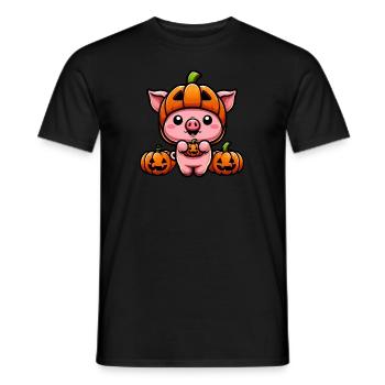 Mignon Halloween Cochon Citrouille Dessin Animé - T-shirt homme - noir - Devant - AI Model Male 178 light (178cm)