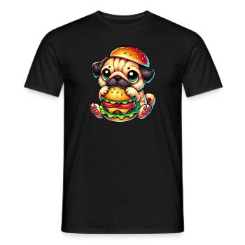 Süßer Hund Mops Hamburger Cheeseburger Fast Food - Männer T-Shirt - Schwarz - Vorne - AI Model Male 178 light (178cm)