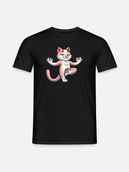 Katze Yoga Meditation Meditieren Balancieren - Männer T-Shirt - Schwarz