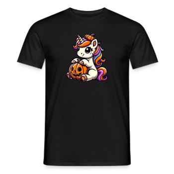 Cute Unicorn Halloween Pumpkin Cartoon - Men's T-Shirt - black - Front - AI Model Male 178 light (178cm)