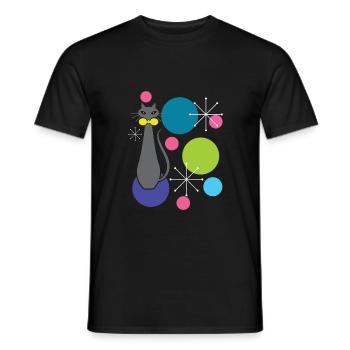 Retro Style Atomic Era Mid Century Cool Cat - Männer T-Shirt - Schwarz - Vorne - AI Model Male 178 light (178cm)