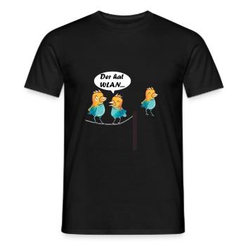 He has wi-fi parakeet funny sayings animals - Men's T-Shirt - black - Front - AI Model Male 178 light (178cm)