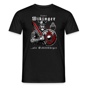 Valhalla Viking with Sword, Shield and Raven - Men's T-Shirt - black - Front - AI Model Male 178 light (178cm)
