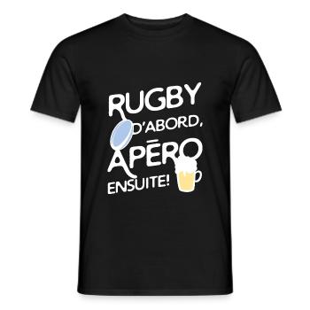 Rugby et apéro - T-shirt homme - noir - Devant - AI Model Male 178 light (178cm)