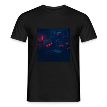 Cour avant futuriste – Cyberpunk et néon - T-shirt homme - noir - Devant - AI Model Male 178 light (178cm)