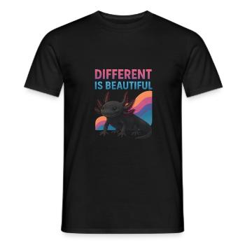Cute Axolotl Message - Different is Beautiful - Men's T-Shirt - black - Front - AI Model Male 178 light (178cm)