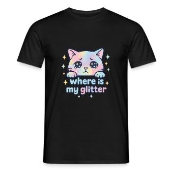 Sad Kawaii Cat – Where's My Glitter? - Men's T-Shirt - black - Front - AI Model Male 178 light (178cm)