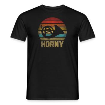 French Horn Instrument Retro Sunset - Men's T-Shirt - black - Front - AI Model Male 178 light (178cm)