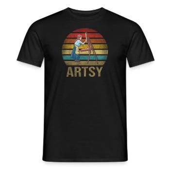 Peinture Petite Fille à l’intérieur Arts Rétro Coucher de Soleil - T-shirt homme - noir - Devant - AI Model Male 178 light (178cm)