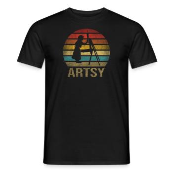 Peinture Petite Fille à l’intérieur Arts Rétro Coucher de Soleil - T-shirt homme - noir - Devant - AI Model Male 178 light (178cm)