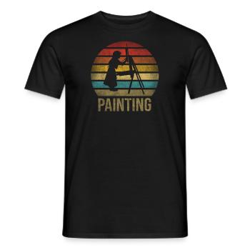 Peinture Petite Fille à l’intérieur Arts Rétro Coucher de Soleil - T-shirt homme - noir - Devant - AI Model Male 178 light (178cm)
