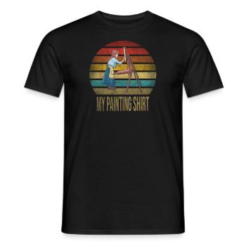 Peinture Petite Fille à l’intérieur Arts Rétro Coucher de Soleil - T-shirt homme - noir - Devant - AI Model Male 178 light (178cm)