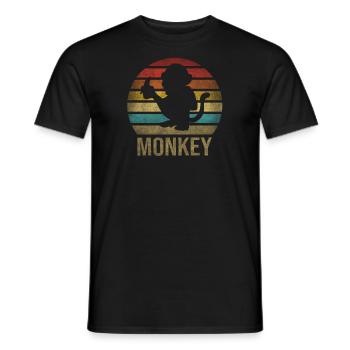 Monkey Eating Banana Dinner Retro Sunset - Men's T-Shirt - black - Front - AI Model Male 178 light (178cm)