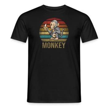 Monkey Eating Banana Dinner Retro Sunset - Men's T-Shirt - black - Front - AI Model Male 178 light (178cm)