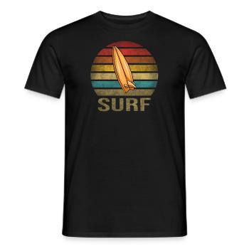 Surf Or Die Surfboard Summer Retro Sunset - Men's T-Shirt - black - Front - AI Model Male 178 light (178cm)