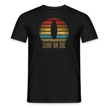Surf Or Die Surfboard Summer Retro Sunset - Men's T-Shirt - black - Front - AI Model Male 178 light (178cm)