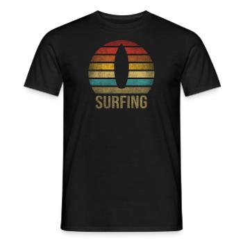 Surf Or Die Surfboard Summer Retro Sunset - Men's T-Shirt - black - Front - AI Model Male 178 light (178cm)