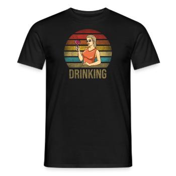 Drinking Wine Fun Alcohol Woman Retro Sunset - Men's T-Shirt - black - Front - AI Model Male 178 light (178cm)