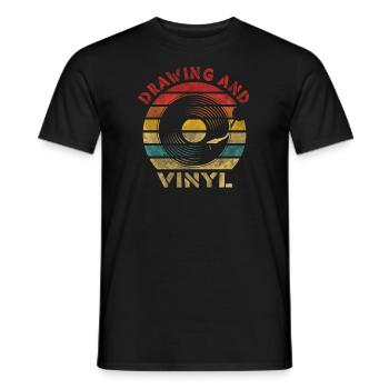 Drawing and Vinyl Retro Vintage Music - Men's T-Shirt - black - Front - AI Model Male 178 light (178cm)