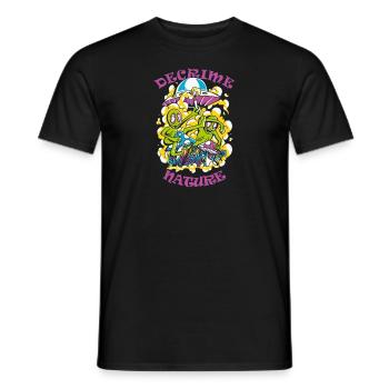 Decrime Nature Colorful Magic Mushroom Aliens - Men's T-Shirt - black - Front - AI Model Male 178 light (178cm)