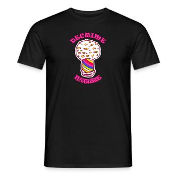 Decrime Nature Colorful Magic Mushroom Trippy - Men's T-Shirt - black - Front - AI Model Male 178 light (178cm)