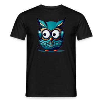 Eule türkis Kopfhörer - Männer T-Shirt - Schwarz - Vorne - AI Model Male 178 light (178cm)