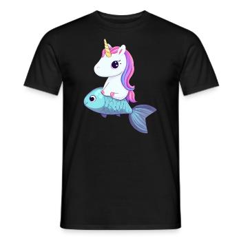 Einhorn reitet auf Fisch - Männer T-Shirt - Schwarz - Vorne - AI Model Male 178 light (178cm)