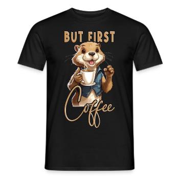 Café loutre Mais premier café Animal disant drôle - T-shirt homme - noir - Devant - AI Model Male 178 light (178cm)