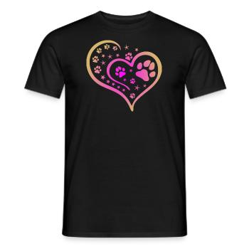 Buntes Herz mit Pfoten und Sternen - Männer T-Shirt - Schwarz - Vorne - AI Model Male 178 light (178cm)
