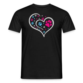 Buntes Herz mit Pfoten und Sternen - Männer T-Shirt - Schwarz - Vorne - AI Model Male 178 light (178cm)