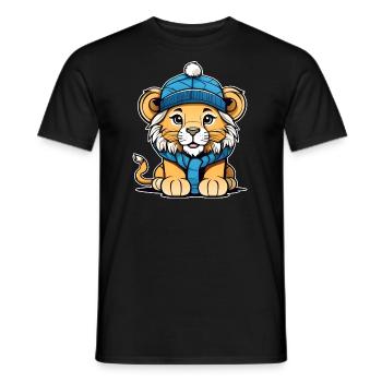 Cute lion cub with winter hat - Men's T-Shirt - black - Front - AI Model Male 178 light (178cm)