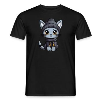 Cat Winter Comic - Men's T-Shirt - black - Front - AI Model Male 178 light (178cm)