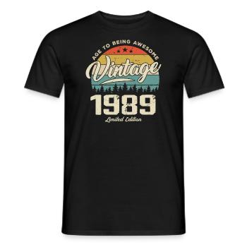Vintage 1989 Cadeau Anniversaire Style Rétro 1989 - T-shirt homme - noir - Devant - AI Model Male 178 light (178cm)