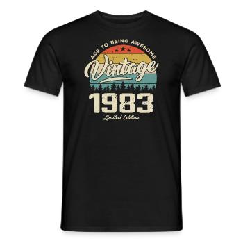 Vintage 1983 Cadeau Anniversaire Style Rétro 1983 - T-shirt homme - noir - Devant - AI Model Male 178 light (178cm)