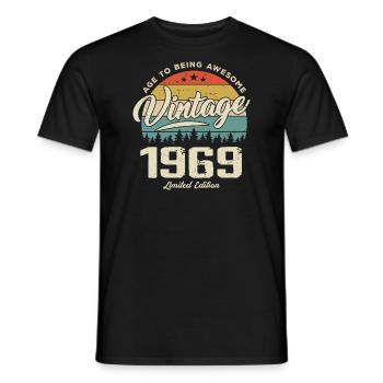 Vintage 1969 Cadeau Anniversaire Style Rétro 1969 - T-shirt homme - noir - Devant - AI Model Male 178 light (178cm)