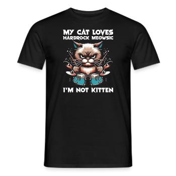 Cat Rock Music Humor Funny Gift Idea - Men's T-Shirt - black - Front - AI Model Male 178 light (178cm)