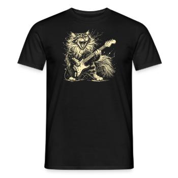 Rock Music Cat Funny Humor Gift Idea - Men's T-Shirt - black - Front - AI Model Male 178 light (178cm)