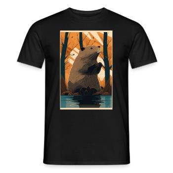 Beaver Comic Manga Anime Style Animal Cute - Men's T-Shirt - black - Front - AI Model Male 178 light (178cm)