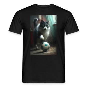 Cat Football Realistic - Men's T-Shirt - black - Front - AI Model Male 178 light (178cm)