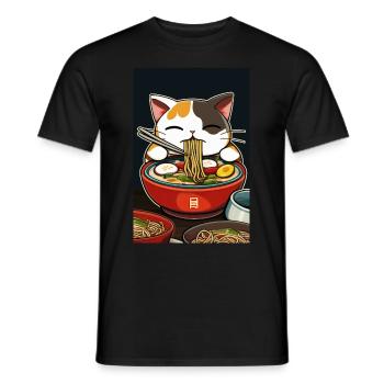 Katze Japanische Ramen Otaku Anime - Männer T-Shirt - Schwarz - Vorne - AI Model Male 178 light (178cm)