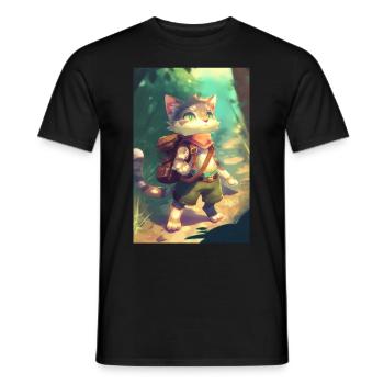 Cat Hiking Adventurer - Men's T-Shirt - black - Front - AI Model Male 178 light (178cm)